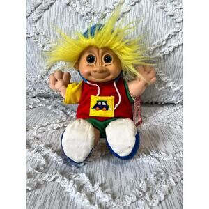 Vintage 80's Russ Berrie Trolls Kidz BUSTER 12" Soft Body Boy Doll Yellow Hair